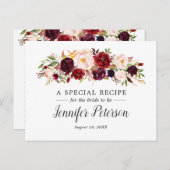 Boho Marsala Floral Brautparty Rezept Karte (Vorne/Hinten)