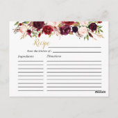Boho Marsala Floral Brautparty Rezept Karte (Rückseite)