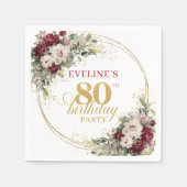Boho Marsala Floral Gold 80. Geburtstag Servietten (Vorderseite)