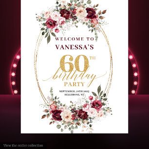 Boho Marsala Gold Floral Burgund 60. Geburtstag  Wandteppich