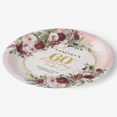 Boho Marsala Gold Roses Elegant 60th Birthday Pappteller (Schrägansicht)
