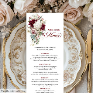 Boho Marsala Goldmedaille Rose Romantische Hochzei Menükarte