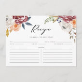 Boho Marsala Herbst Blume Brautparty Rezept Begleitkarte (Vorderseite)