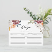 Boho Marsala Herbst Blume Brautparty Rezept Begleitkarte (Stehend Vorderseite)