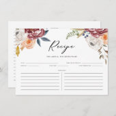 Boho Marsala Herbst Blume Brautparty Rezept Begleitkarte (Vorne/Hinten)