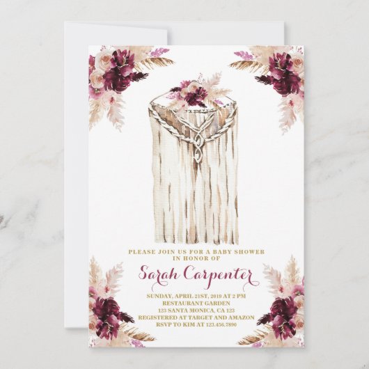 Boho marsala macrame Baby Dusche Einladungs-Mädche Einladung (Vorderseite)
