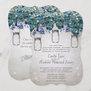 Boho-Mason-Glas Navy Türkis Pfau Einladung