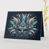 Boho Masquerade Feather Jewel Mask Karte (Gelbe Blume)