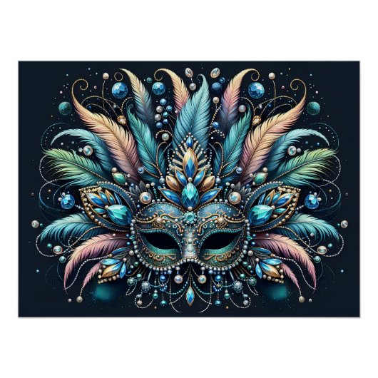 Boho Masquerade Feather Jewel Mask Poster (Vorderseite)