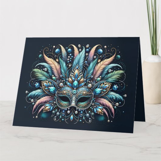 Boho-Masquerade-Feder-Juwelen-Maske Karte (Vorderseite)