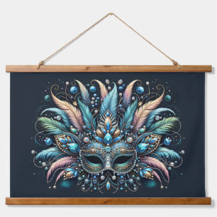 Boho-Masquerade-Federschmuckmaske Wandteppich Mit Holzrahmen