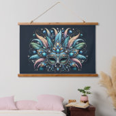 Boho-Masquerade-Federschmuckmaske Wandteppich Mit Holzrahmen (Schlafzimmer)