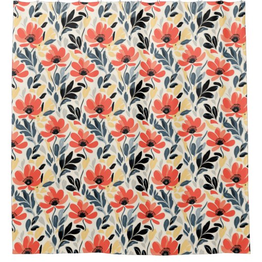 Boho Matisse Blume Retro Print Design Duschvorhang (Vorderseite)