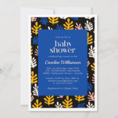 Boho Matisse Botanical Blue and Black Baby Shower Einladung (Vorderseite)