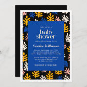 Boho Matisse Botanical Blue and Black Baby Shower Einladung (Vorne/Hinten)