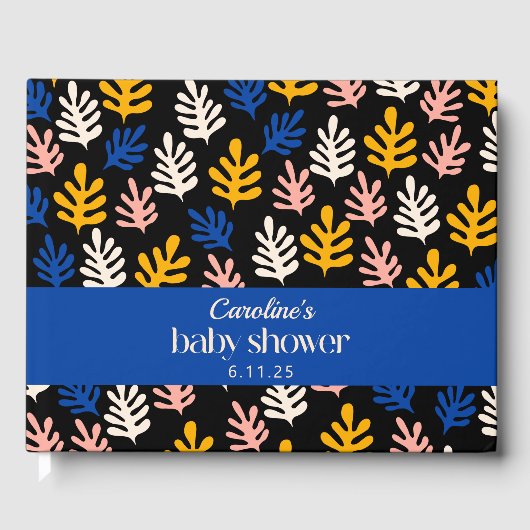 Boho Matisse Botanical Blue Custom Baby Shower Gästebuch (Vorderseite)