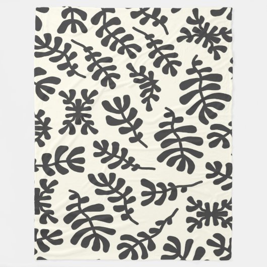 Boho Matisse Botanical Shapes Schwarz-weiß Fleecedecke (Vorderseite)