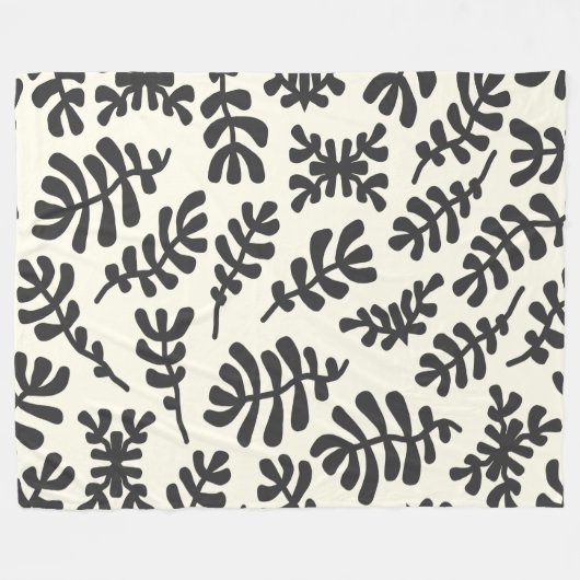 Boho Matisse Botanical Shapes Schwarz-weiß Fleecedecke (Vorderseite (Horizontal))