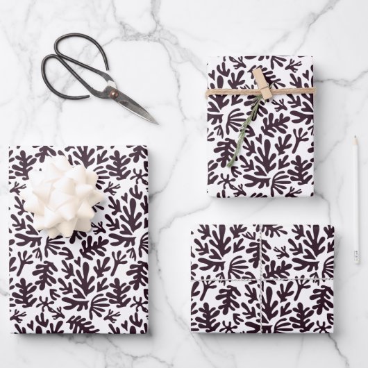 Boho Matisse Botanical Shapes Schwarz-weiß Geschenkpapier Set (Vorderseite)