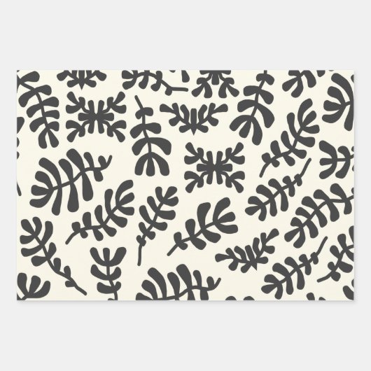 Boho Matisse Botanical Shapes Schwarz-weiß Geschenkpapier Set (Vorderseite 3)