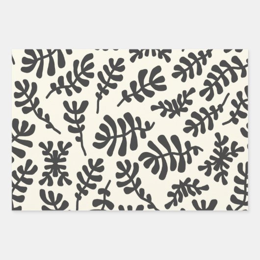 Boho Matisse Botanical Shapes Schwarz-weiß Geschenkpapier Set (Vorderseite 2)