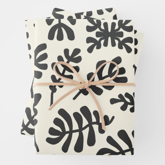 Boho Matisse Botanical Shapes Schwarz-weiß Geschenkpapier Set (Beispiel)