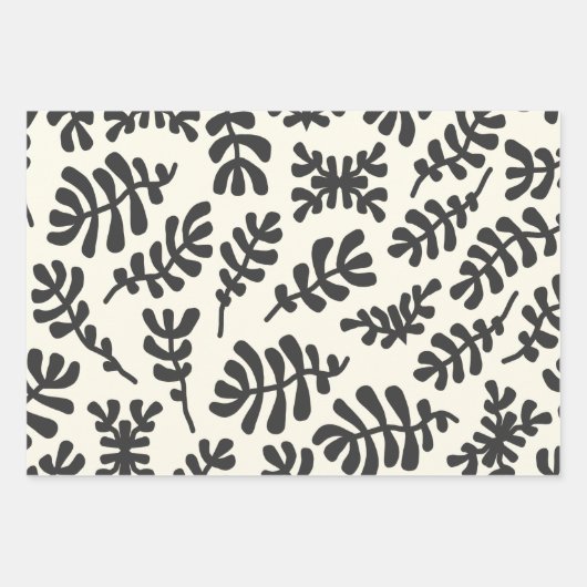 Boho Matisse Botanical Shapes Schwarz-weiß Geschenkpapier Set (Vorderseite)