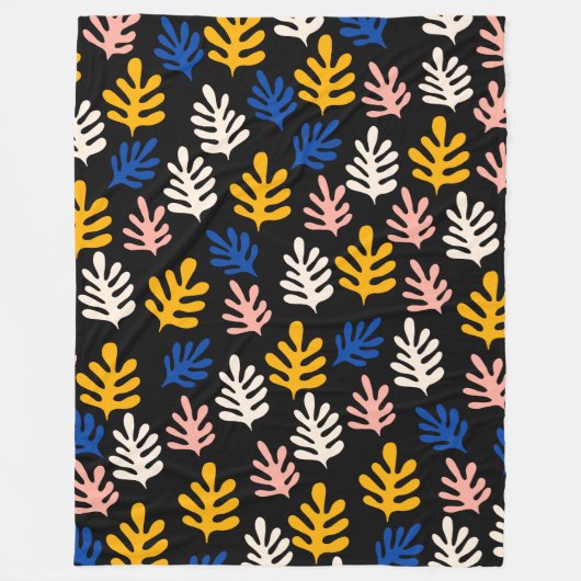 Boho Matisse Botanische Formen in Schwarz Rosa Bla Fleecedecke (Vorderseite)