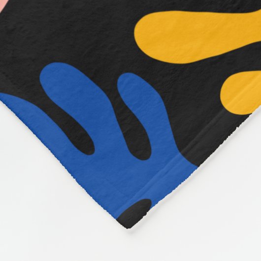 Boho Matisse Botanische Formen in Schwarz Rosa Bla Fleecedecke (Ecke)