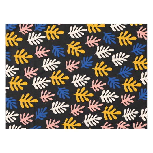 Boho Matisse Botanische Formen in Schwarz Rosa Bla Tischdecke (Vorderseite (Horizontal))