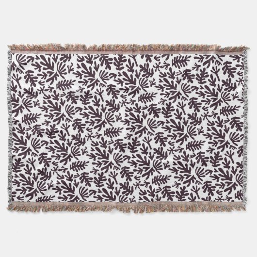 Boho Matisse botanische Formen Muster Schwarz Grau Decke (Vorderseite)