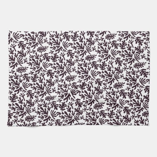 Boho Matisse botanische Formen Muster Schwarz Grau Geschirrtuch (Horizontal)