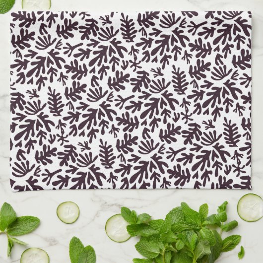 Boho Matisse botanische Formen Muster Schwarz Grau Geschirrtuch (Gefaltet)