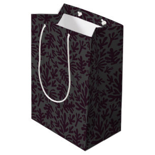 Boho Matisse botanische Formen Muster Schwarz Grau Mittlere Geschenktüte