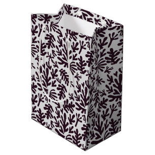 Boho Matisse botanische Formen Muster Schwarz Grau Mittlere Geschenktüte