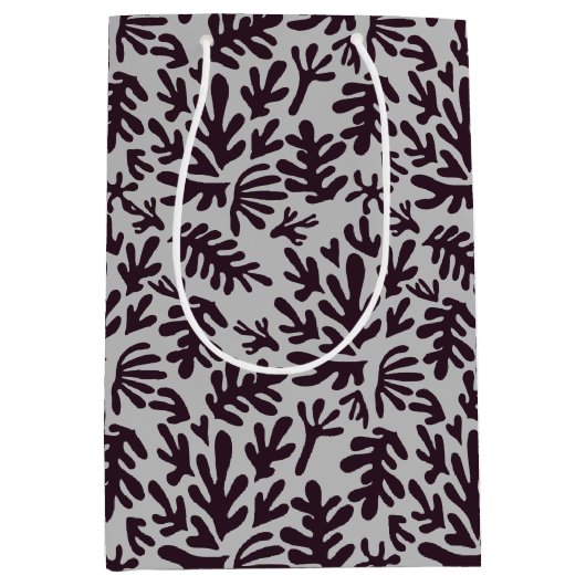 Boho Matisse botanische Formen Muster Schwarz Grau Mittlere Geschenktüte (Vorderseite)