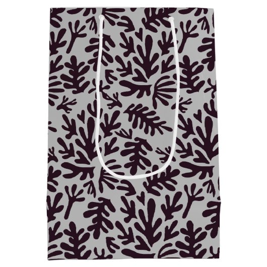Boho Matisse botanische Formen Muster Schwarz Grau Mittlere Geschenktüte (Rückseite)