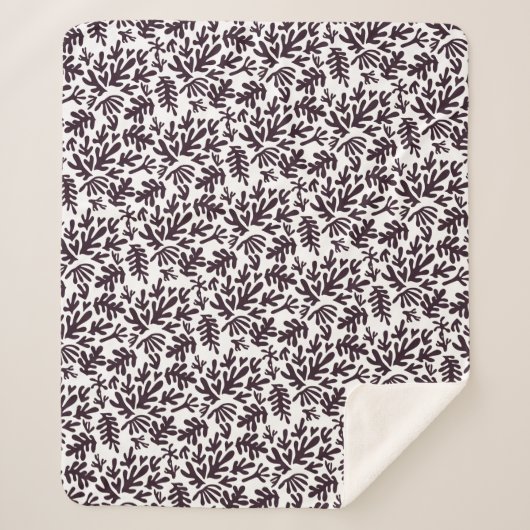 Boho Matisse botanische Formen Muster Schwarz Grau Sherpadecke (Vorderseite)