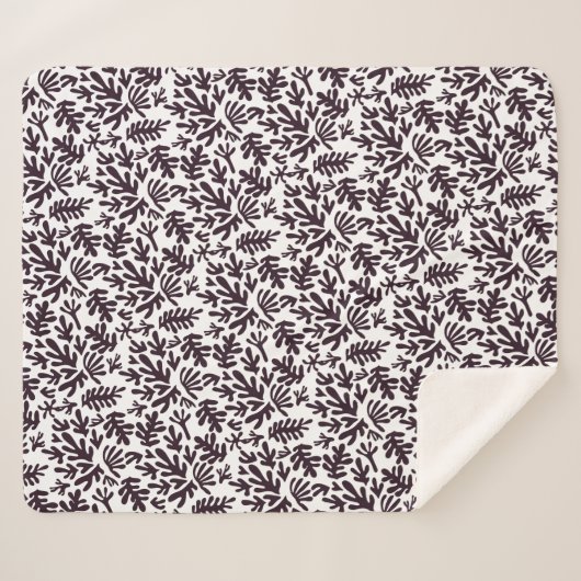 Boho Matisse botanische Formen Muster Schwarz Grau Sherpadecke (Vorderseite (Horizontal))