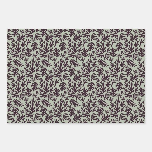 Boho Matisse Botanische Formen Muster Schwarz Grün Geschenkpapier Set (Vorderseite 3)