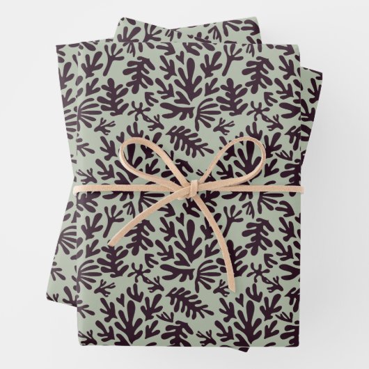 Boho Matisse Botanische Formen Muster Schwarz Grün Geschenkpapier Set (Beispiel)