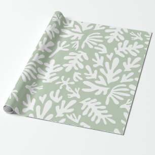 Boho Matisse Botanische Formen Salbeigrün Weihnach Geschenkpapier