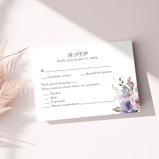 Boho Mauve and Lilac Flowers Wedding RSVP Card Karte