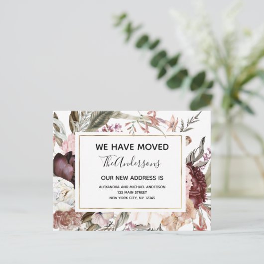 Boho Mauve Floral Postkarte (Stehend Vorderseite)