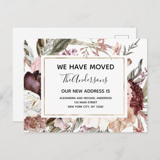 Boho Mauve Floral Postkarte (Vorne/Hinten)