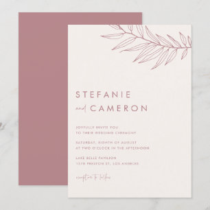 Boho Mauve Minimalistisch Foliage Wedding Einladung