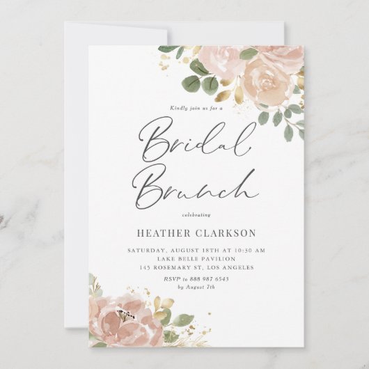 Boho Mauve Peach Blume Bridal Brunch QR Code Einladung (Vorderseite)