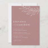 Boho Mauve Pink Minimalistische Foliage Hochzeit Einladung (Vorderseite)