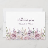 Boho Mauve und Lilac Floral Wedding Dankeskarte (Vorderseite)