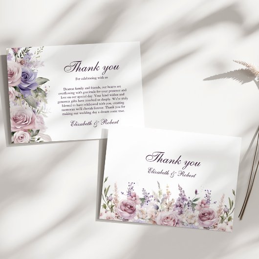 Boho Mauve und Lilac Floral Wedding Dankeskarte